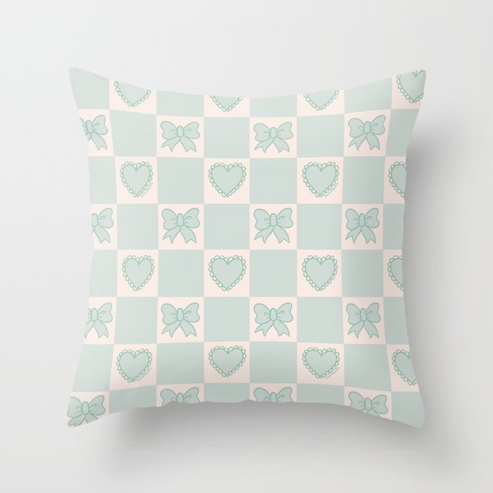 Blue Bow Checkered Print Throw Pillow Gallery Image 6