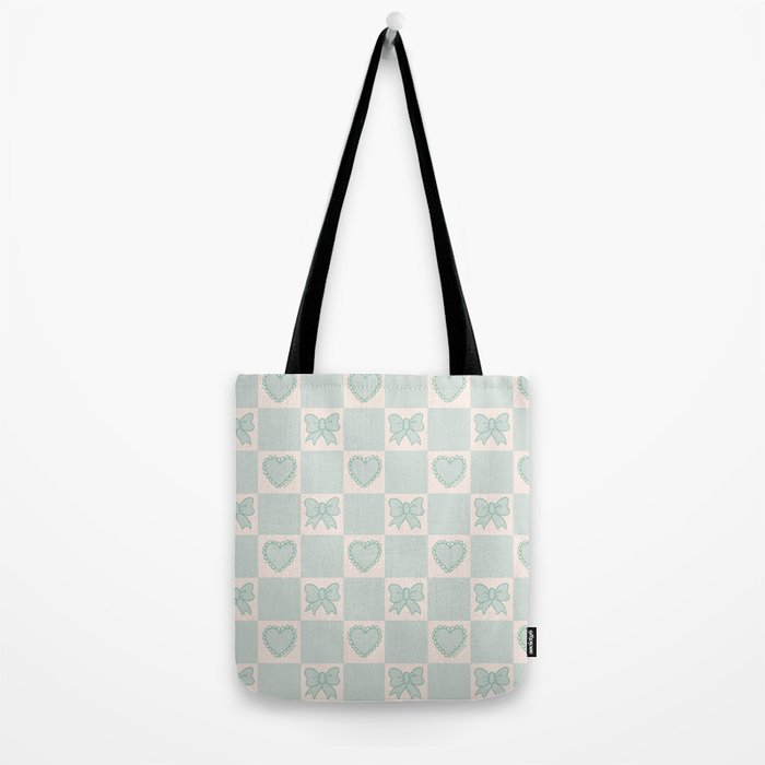Blue Bow Checkered Print Tote Bag Gallery Image 2