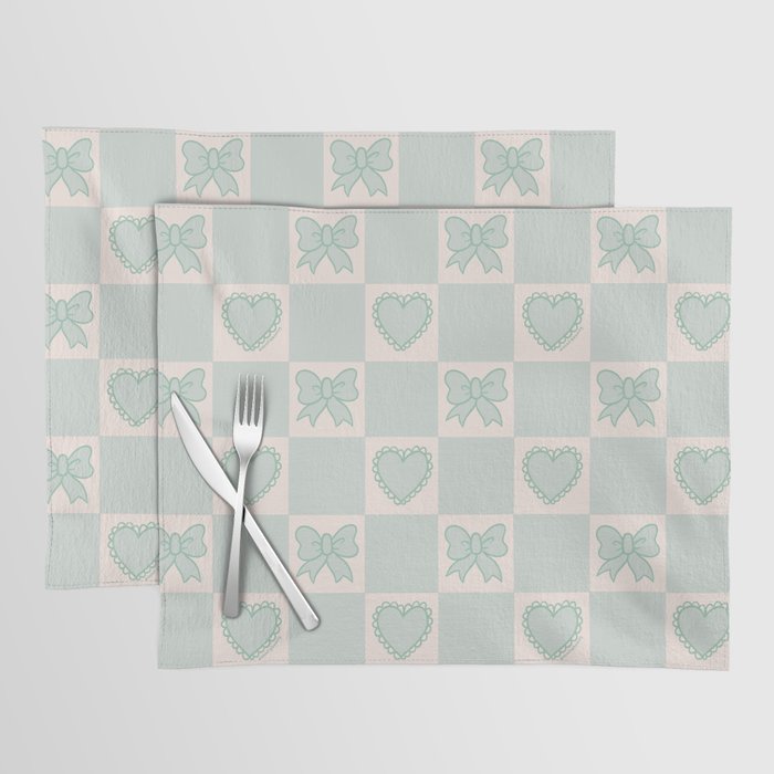 Blue Bow Checkered Print Placemat Gallery Image 1