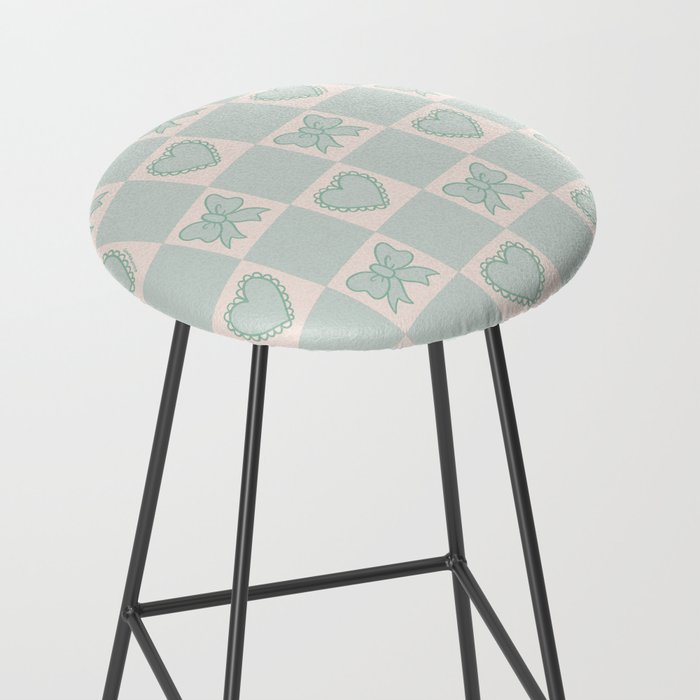 Blue Bow Checkered Print Stool Gallery Image 2