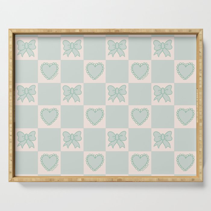 Blue Bow Checkered Print Serving Tray Gallery Image 1