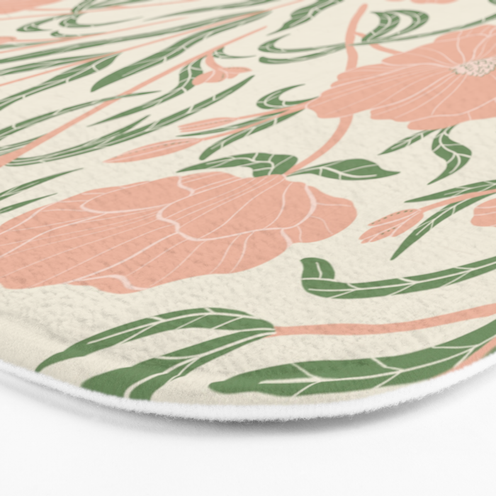 Pastel Peach Peonies - Retro botanical Bath Mat Gallery Image 3