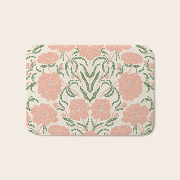 Pastel Peach Peonies - Retro botanical Bath Mat Gallery Image 1