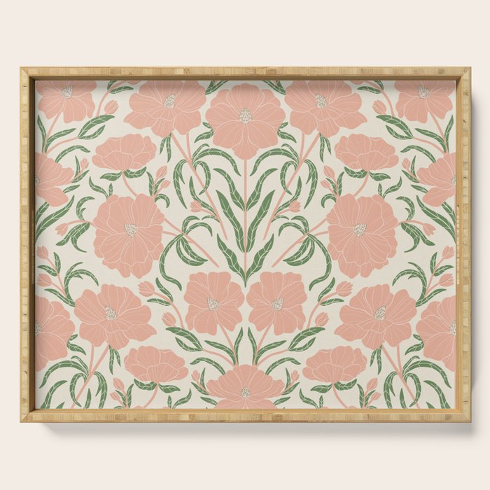 Pastel Peach Peonies - Retro botanical Serving Tray Gallery Image 1