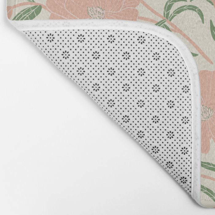 Pastel Peach Peonies - Retro botanical Bath Mat Gallery Image 2