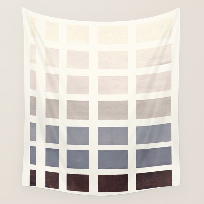 Grey Taupe Watercolor Gouache Geometric Square Matrix Pattern Wall Tapestry Gallery Image 4