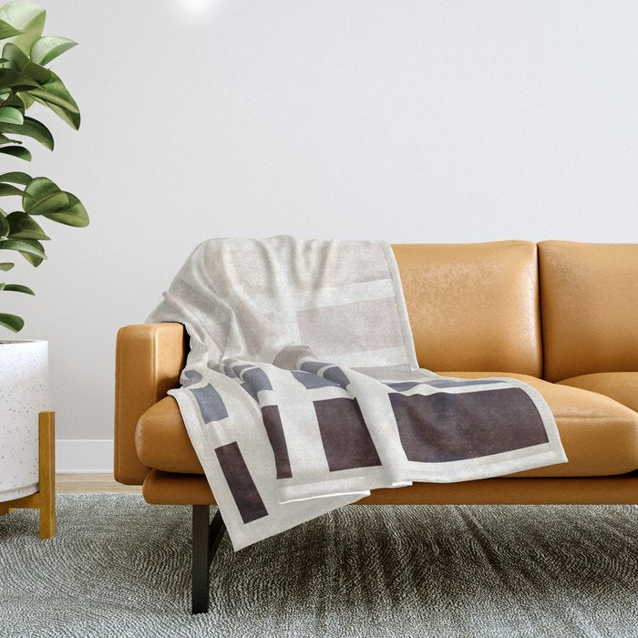 Grey Taupe Watercolor Gouache Geometric Square Matrix Pattern Throw Blanket Gallery Image 1