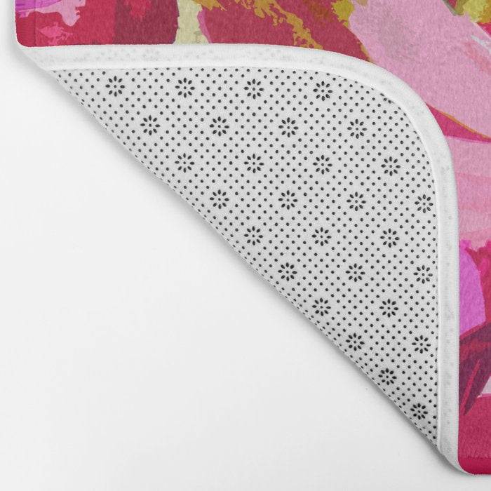Abstracted Flower Painting in Hot Pink, red, spring green Bath Mat Gallery Image 2