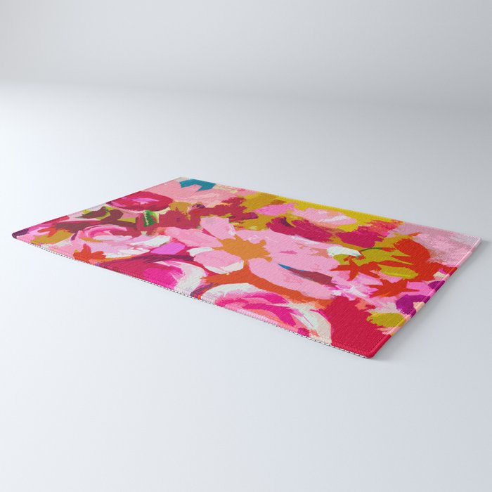 Abstracted Flower Painting in Hot Pink, red, spring green Rug Gallery Image 3