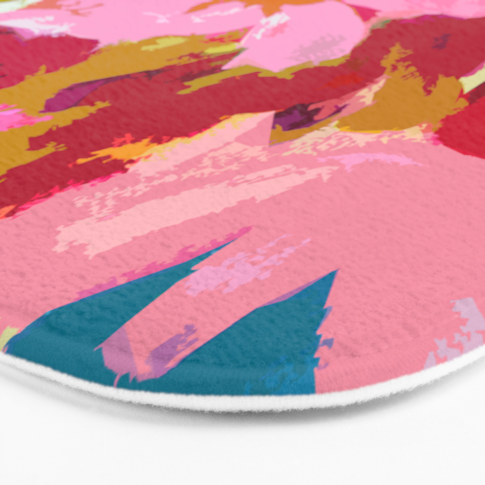 Abstracted Flower Painting in Hot Pink, red, spring green Bath Mat Gallery Image 3