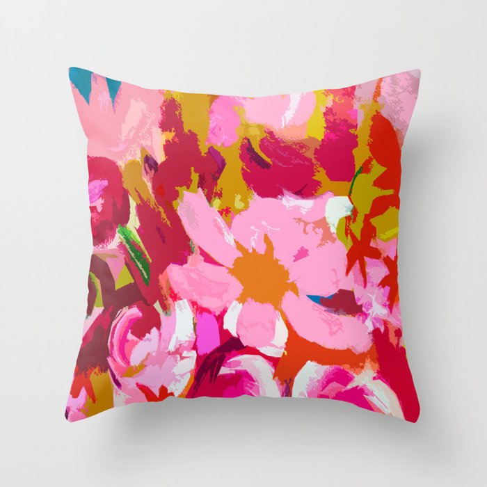 Abstracted Flower Painting in Hot Pink, red, spring green Throw Pillow Gallery Image 6