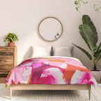Abstracted Flower Painting in Hot Pink, red, spring green Comforter Gallery Image 3