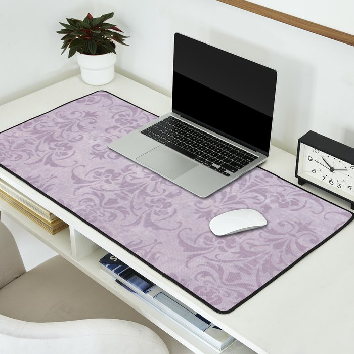 Vintage chic violet lilac floral damask pattern Desk Mat Gallery Image 2