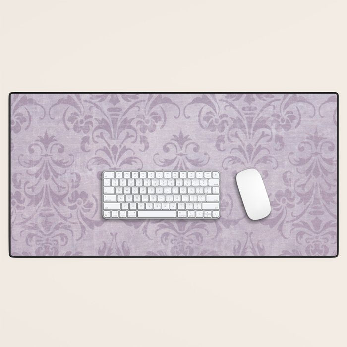 Vintage chic violet lilac floral damask pattern Desk Mat Gallery Image 1