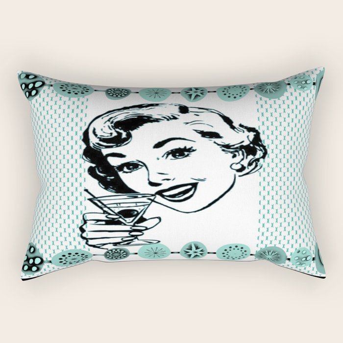 Mid-Century Modern Art Cocktail Teal Rectangular Pillow Gallery Image 2
