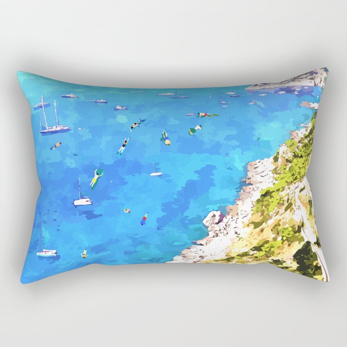 Capri Islands | Tropical Travel Summer Island | Ocean Sea Beach Swim Sail Painting  Rectangular Pillow Gallery Image 1