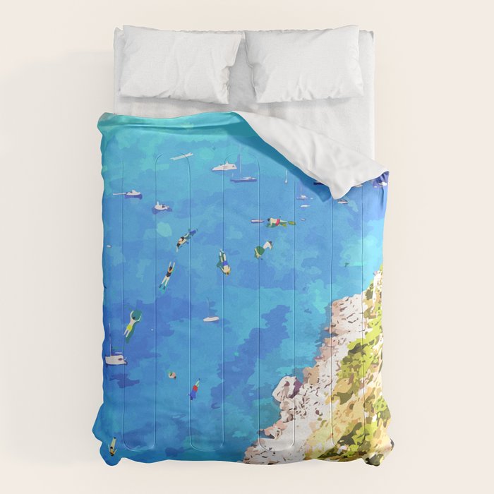Capri Islands | Tropical Travel Summer Island | Ocean Sea Beach Swim Sail Painting  Comforter Gallery Image 6