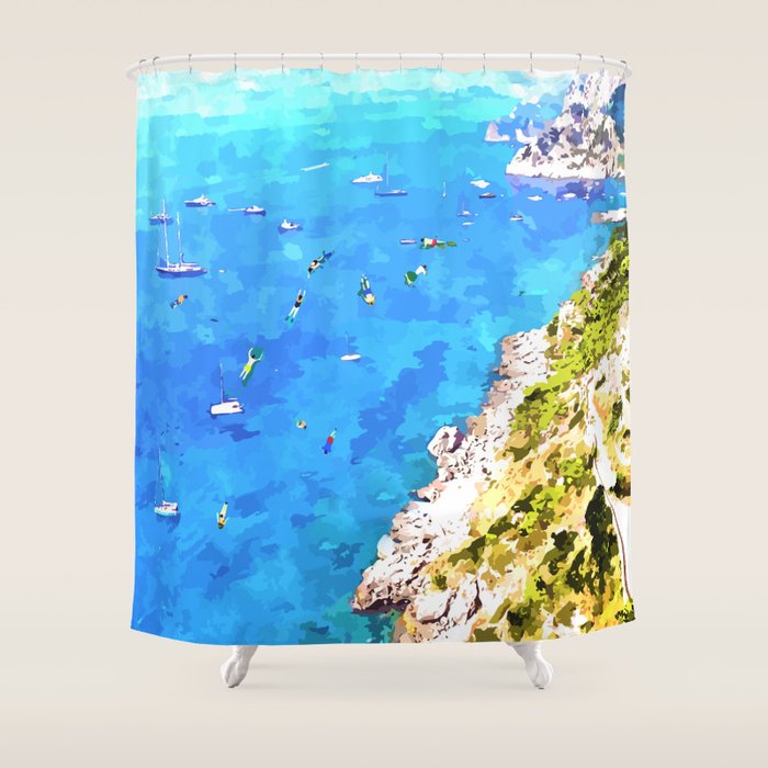 Capri Islands | Tropical Travel Summer Island | Ocean Sea Beach Swim Sail Painting  Shower Curtain Gallery Image 1