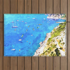 Capri Islands | Tropical Travel Summer Island | Ocean Sea Beach Swim Sail Painting  Outdoor Rug Gallery Image 1