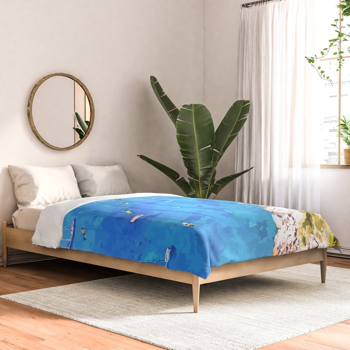 Capri Islands | Tropical Travel Summer Island | Ocean Sea Beach Swim Sail Painting  Comforter Gallery Image 2