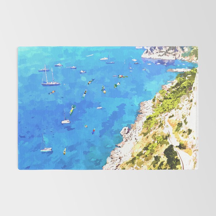 Capri Islands | Tropical Travel Summer Island | Ocean Sea Beach Swim Sail Painting  Rug Gallery Image 2