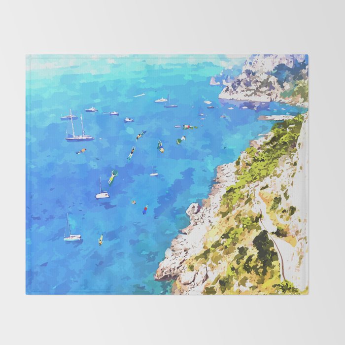 Capri Islands | Tropical Travel Summer Island | Ocean Sea Beach Swim Sail Painting  Throw Blanket Gallery Image 2