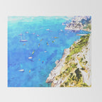 Capri Islands | Tropical Travel Summer Island | Ocean Sea Beach Swim Sail Painting  Throw Blanket Gallery Image 2