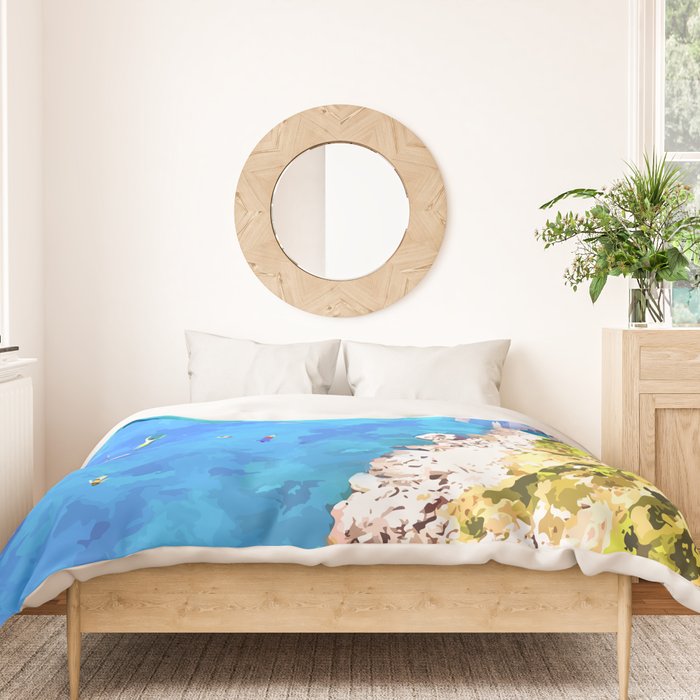 Capri Islands | Tropical Travel Summer Island | Ocean Sea Beach Swim Sail Painting  Duvet Cover Gallery Image 3