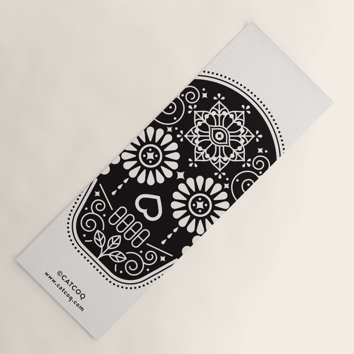 DÃ­a de Muertos Calavera â¢ Mexican Sugar Skull - Black Palette Yoga Mat Gallery Image 1