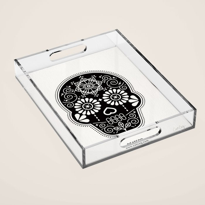 DÃ­a de Muertos Calavera â¢ Mexican Sugar Skull - Black Palette Acrylic Tray Gallery Image 1