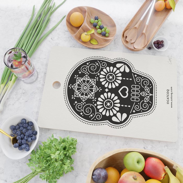 DÃ­a de Muertos Calavera â¢ Mexican Sugar Skull - Black Palette Cutting Board Gallery Image 2