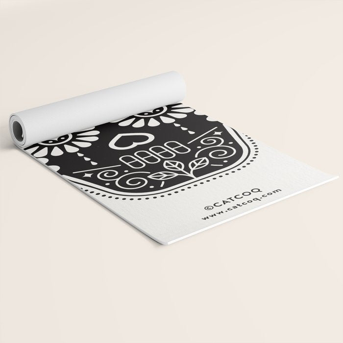 DÃ­a de Muertos Calavera â¢ Mexican Sugar Skull - Black Palette Yoga Mat Gallery Image 2