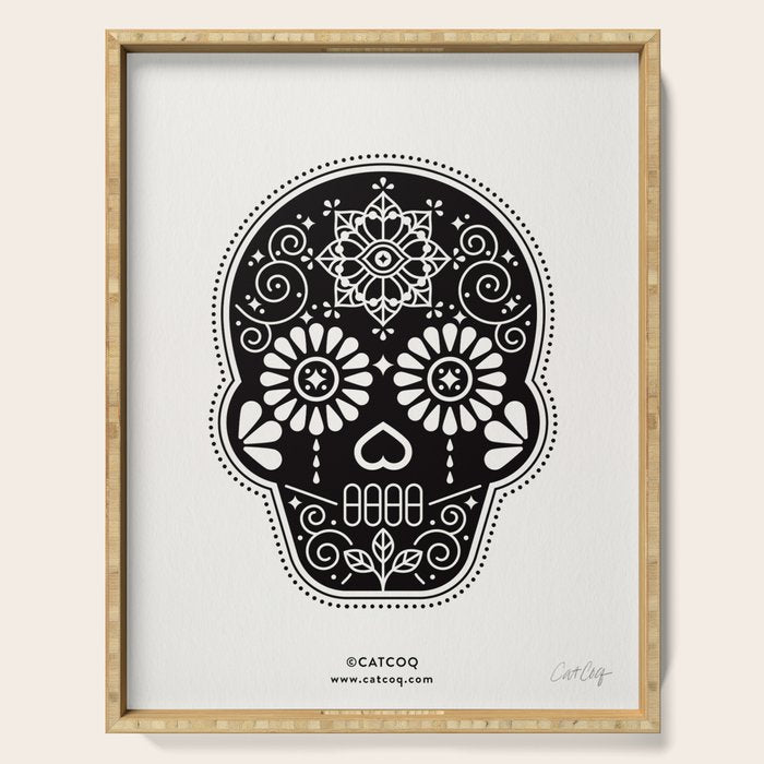 DÃ­a de Muertos Calavera â¢ Mexican Sugar Skull - Black Palette Serving Tray Gallery Image 1