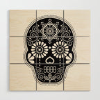 DÃ­a de Muertos Calavera â¢ Mexican Sugar Skull - Black Palette Wood Wall Art Gallery Image 1