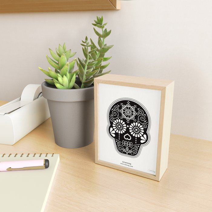 DÃ­a de Muertos Calavera â¢ Mexican Sugar Skull - Black Palette Mini Art Print Gallery Image 2