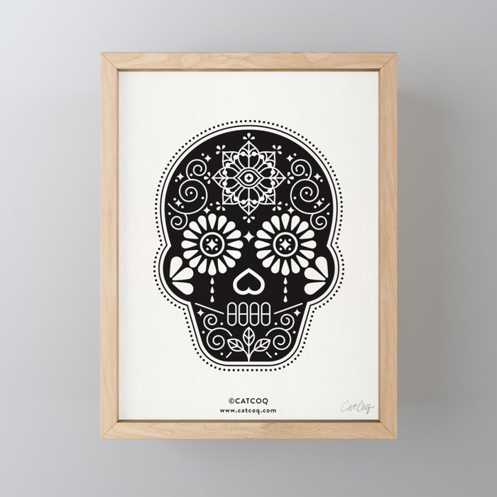 DÃ­a de Muertos Calavera â¢ Mexican Sugar Skull - Black Palette Mini Art Print Gallery Image 1
