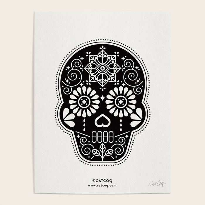 DÃ­a de Muertos Calavera â¢ Mexican Sugar Skull - Black Palette Poster Gallery Image 4