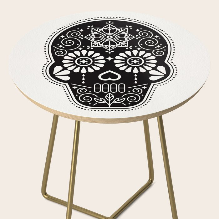 DÃ­a de Muertos Calavera â¢ Mexican Sugar Skull - Black Palette Side Table Gallery Image 2