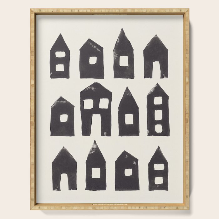 Tiny Houses #1 | Hand-printed Linocut Serving Tray Gallery Image 1