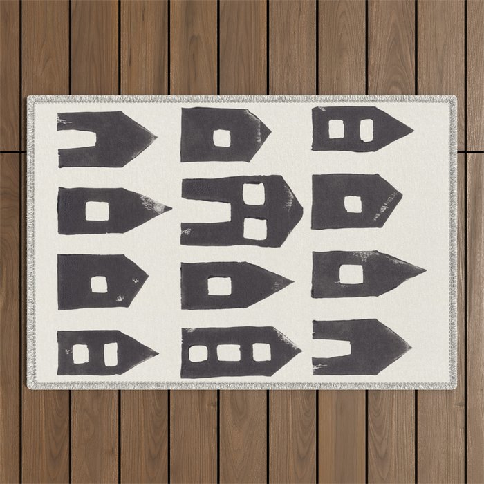 Tiny Houses #1 | Hand-printed Linocut Outdoor Rug Gallery Image 1