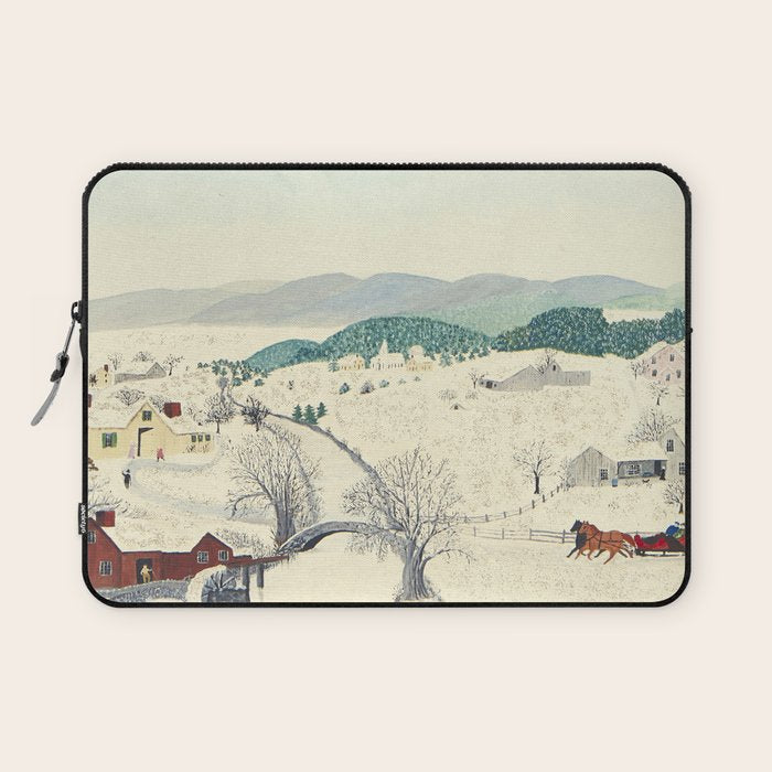 Anna Mary Robertson 'Grandma' Moses To Grandma's House We Go on Thanksgiving Day Folk Art Laptop Sleeve Gallery Image 1
