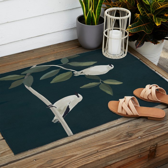 Minimalist Birds On Branch 2 Outdoor Rug Gallery Image 2