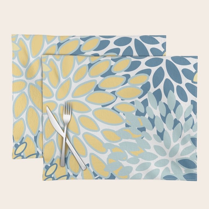 Flowers Art - Teal and Yellow - Modern Floral Prints Placemat Gallery Image 1