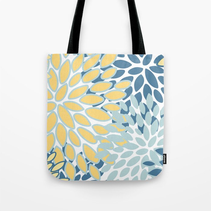 Flowers Art - Teal and Yellow - Modern Floral Prints Tote Bag Gallery Image 1