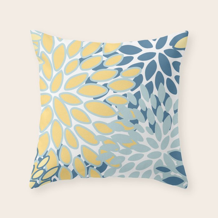 Flowers Art - Teal and Yellow - Modern Floral Prints Throw Pillow Gallery Image 6