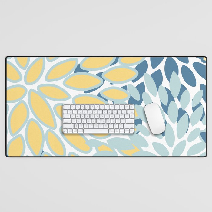 Flowers Art - Teal and Yellow - Modern Floral Prints Desk Mat Gallery Image 1