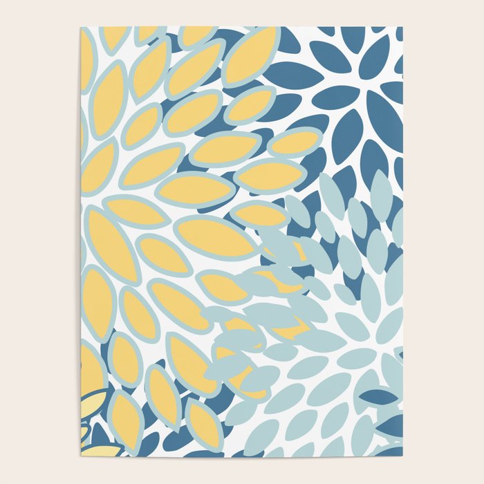 Flowers Art - Teal and Yellow - Modern Floral Prints Poster Gallery Image 1