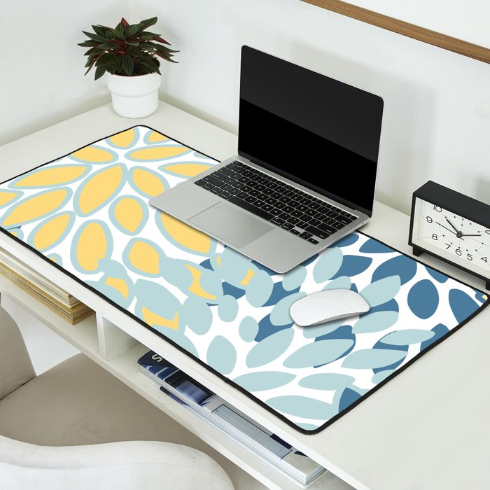 Flowers Art - Teal and Yellow - Modern Floral Prints Desk Mat Gallery Image 2