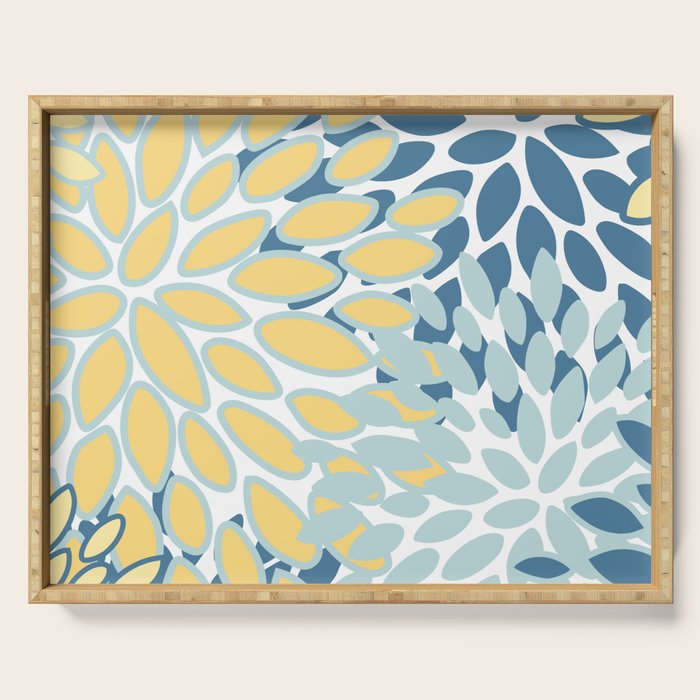 Flowers Art - Teal and Yellow - Modern Floral Prints Serving Tray Gallery Image 1
