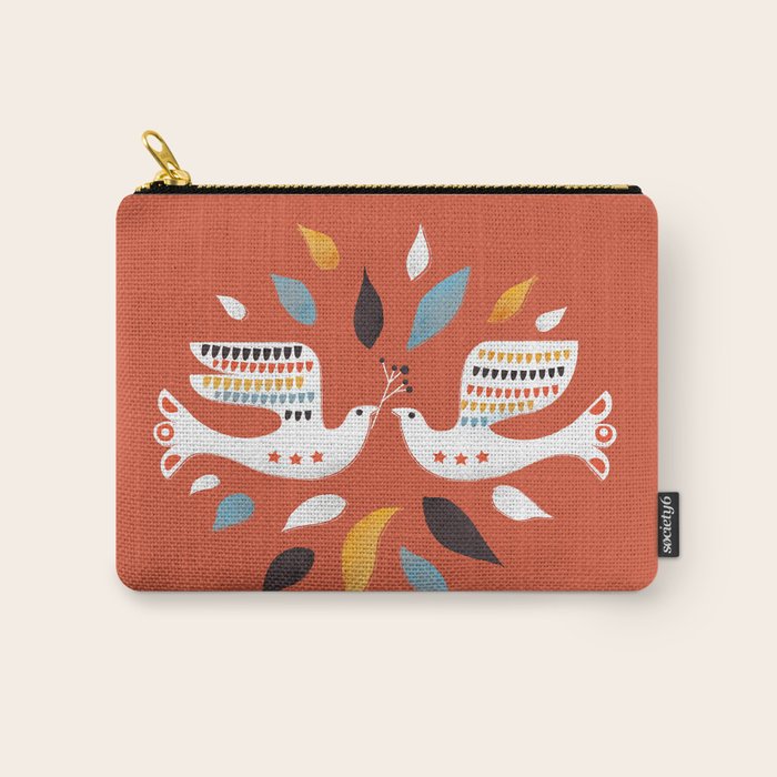 Festive doves - folk illustration Carry All Pouch Gallery Image 1